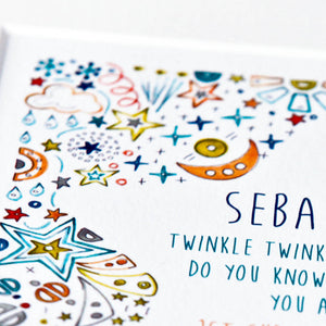 close up of the personalised star print gift