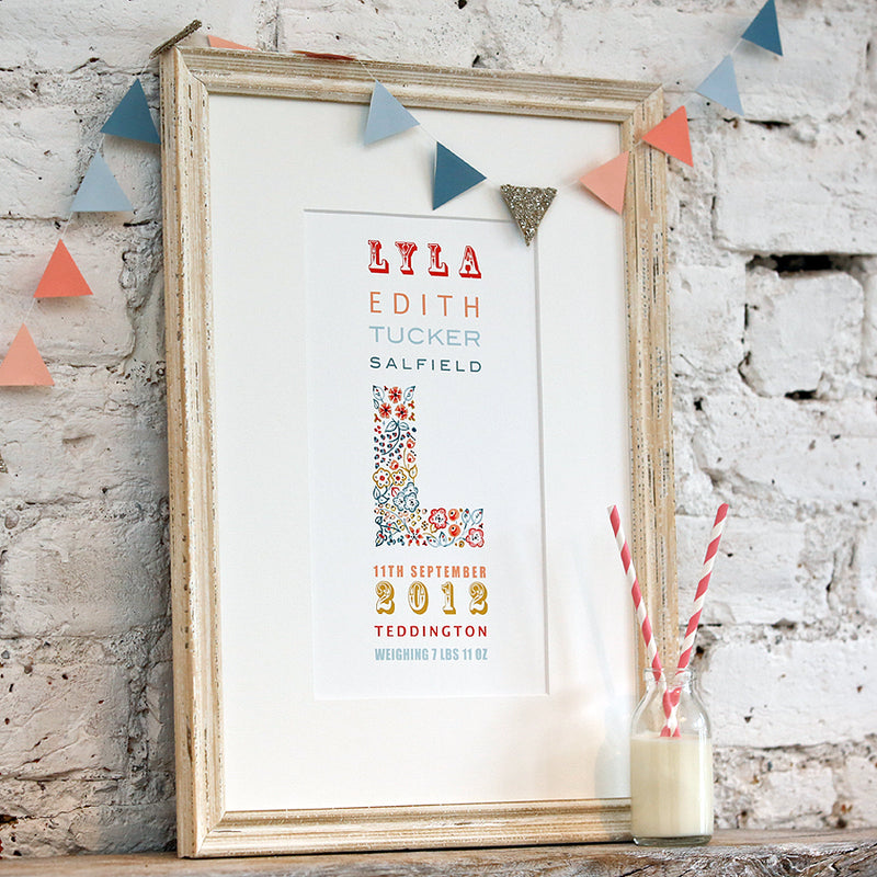 personalised flowers traditional birth date print gift