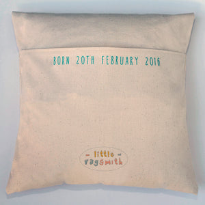 personalised new baby or christening cushion with stars, moons & glitter