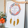 personalised dream catcher wall art in pinks with gold glitter feathers