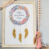 personalised dream catcher wall art in pinks with gold glitter feathers
