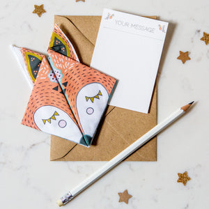 Fox birthday card including fox handkerchief