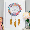 personalised dream catcher wall art in pinks with gold glitter feathers