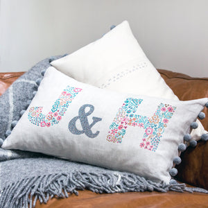 personalised wedding, anniversary or couple cushion with floral letters