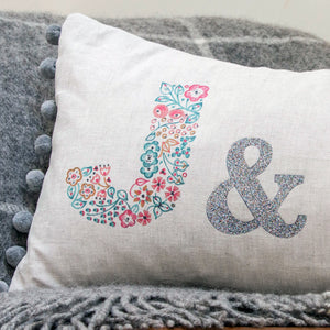 personalised wedding, anniversary or couple cushion with floral letters