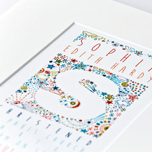 personalised moon & stars christening, baptism or naming day print gift