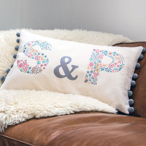 personalised wedding, anniversary or couple cushion with floral letters