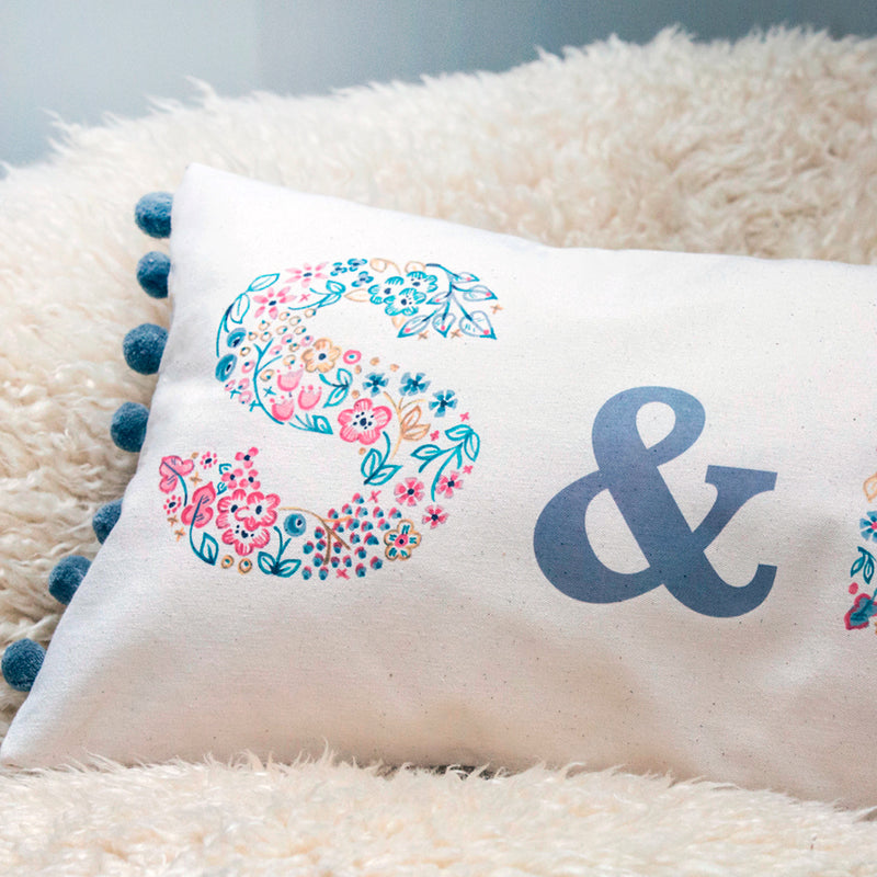 personalised wedding, anniversary or couple cushion with floral letters