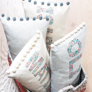 personalised mother's day cushion gift with pompoms & birds
