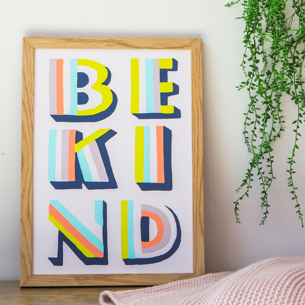 'Be Kind' art deco inspired watercolour typographic print
