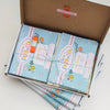 soft doll & doll's dress sewing kit in teal blue with printed toy pattern