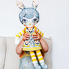 soft doll & doll's dress sewing kit in teal blue with printed toy pattern