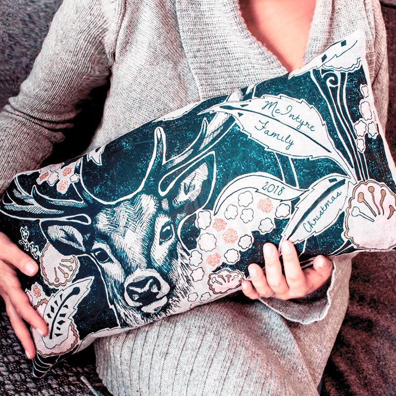 personalised deer in the woods pillow