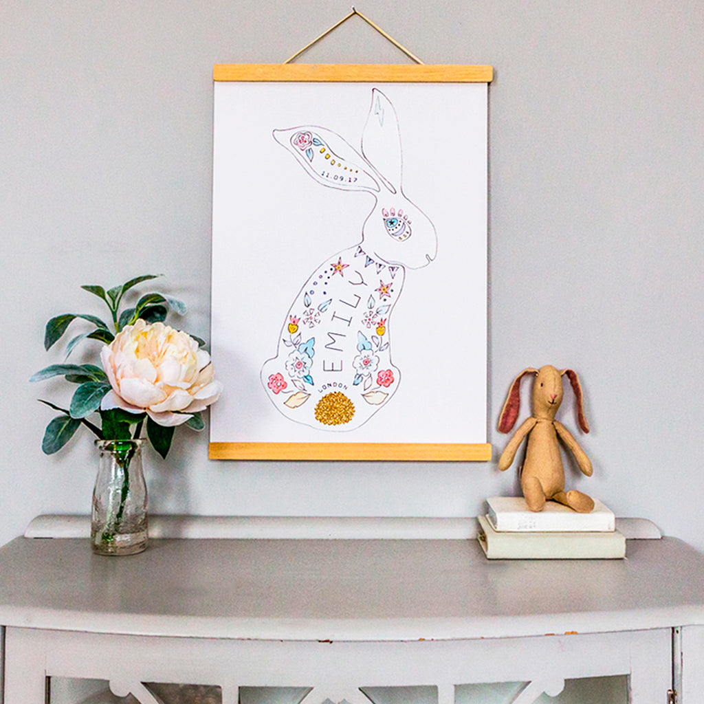 personalised rabbit print with name and special date