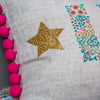 personalised floral & glitter stars name cushion with pompoms for baby & child