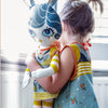 soft doll & doll's dress sewing kit in teal blue with printed toy pattern
