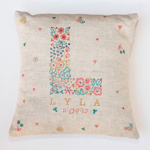 new baby bespoke linen cushion