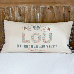 personalised mother's day cushion gift with pompoms & birds