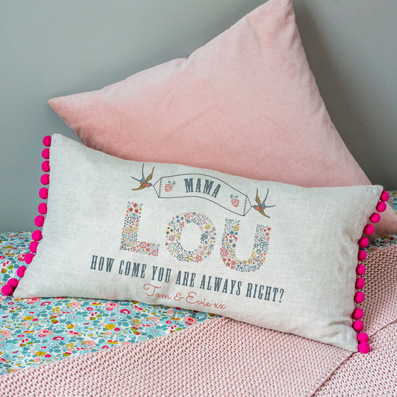 personalised mother's day cushion gift with pompoms & birds